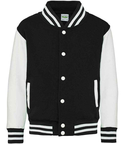 Just Hoods AWDis Kids Varsity Jacket Jet Black/White
