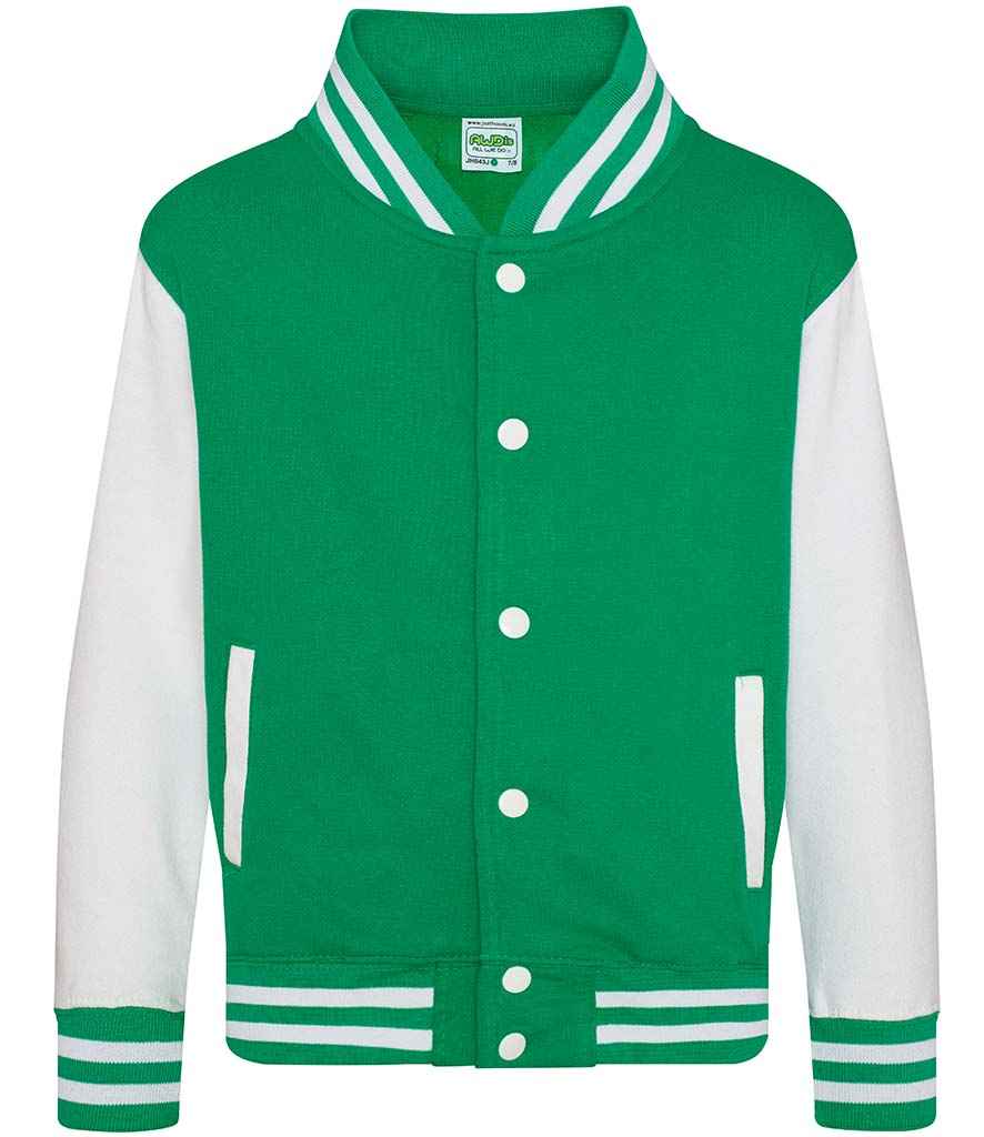 Just Hoods AWDis Kids Varsity Jacket Kelly Green/White