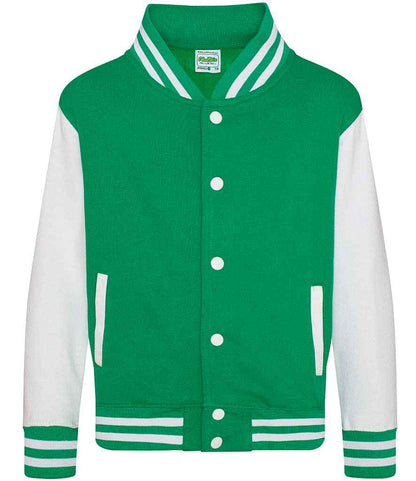 Just Hoods AWDis Kids Varsity Jacket Kelly Green/White