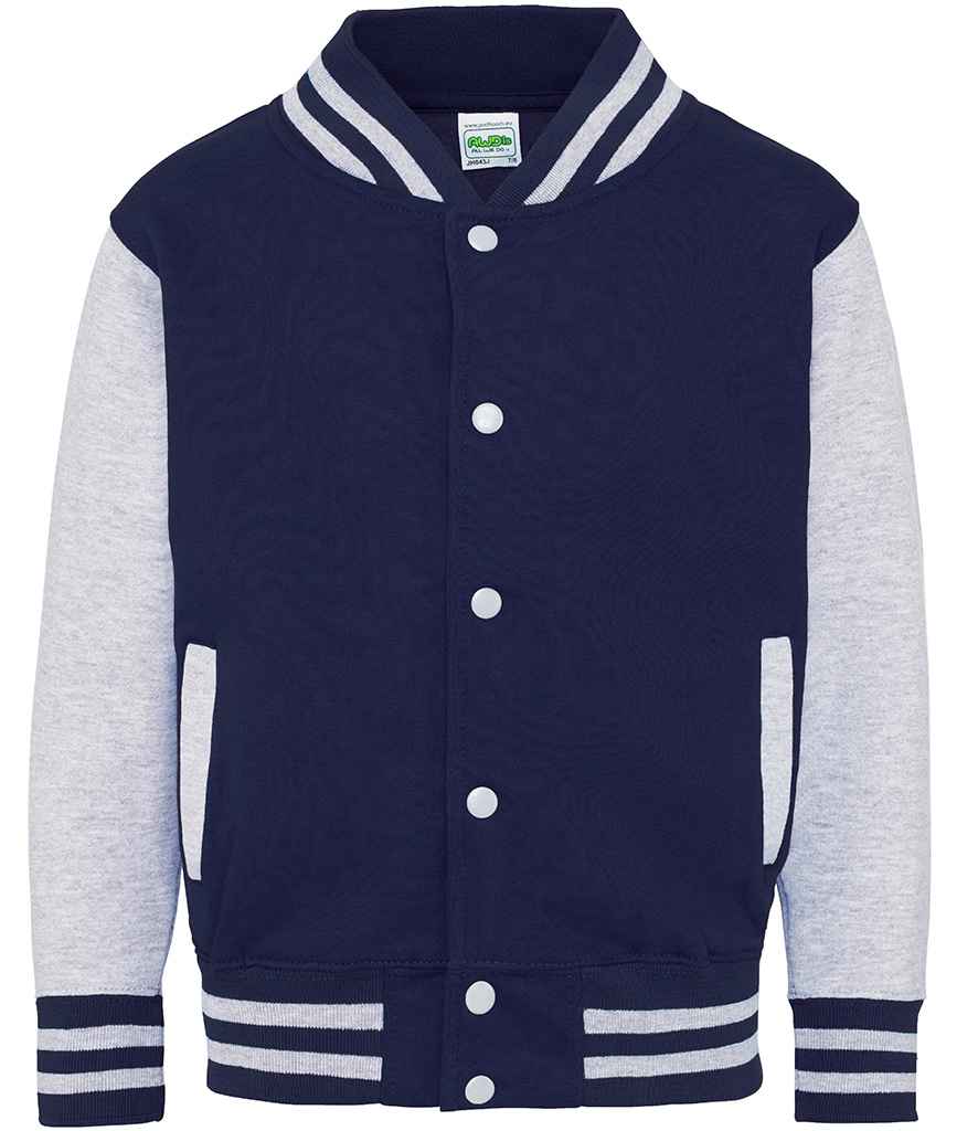 Just Hoods AWDis Kids Varsity Jacket Oxford Navy/Heather Grey