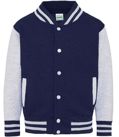 Just Hoods AWDis Kids Varsity Jacket Oxford Navy/Heather Grey