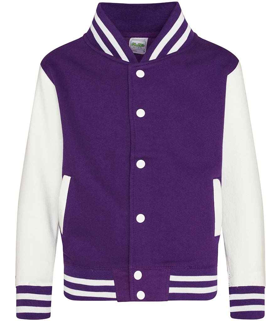 Just Hoods AWDis Kids Varsity Jacket Purple/White