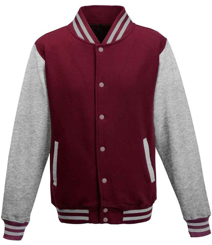 Just Hoods AWDis Varsity Jacket Burgundy/Heather Grey