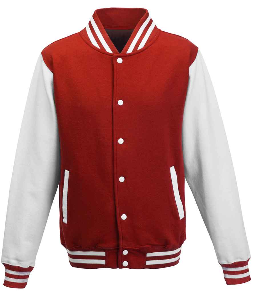 Just Hoods AWDis Varsity Jacket Fire Red/White