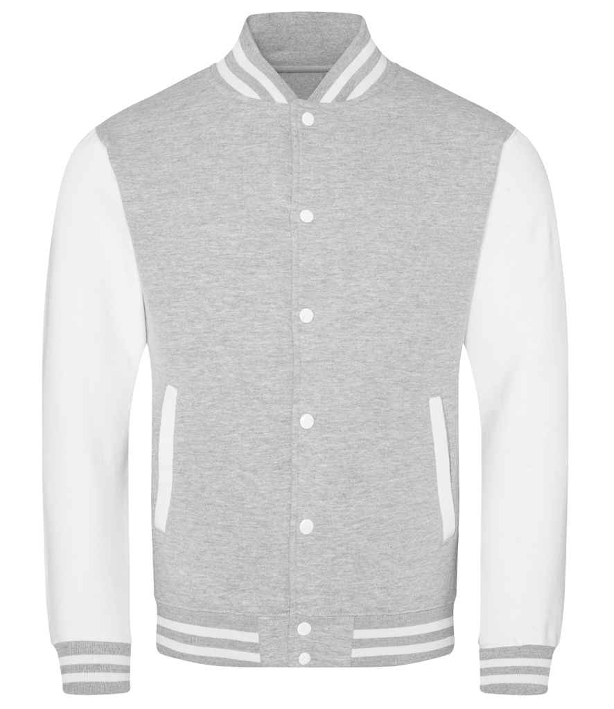 Just Hoods AWDis Varsity Jacket Heather Grey/White