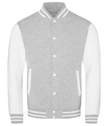Just Hoods AWDis Varsity Jacket Heather Grey/White