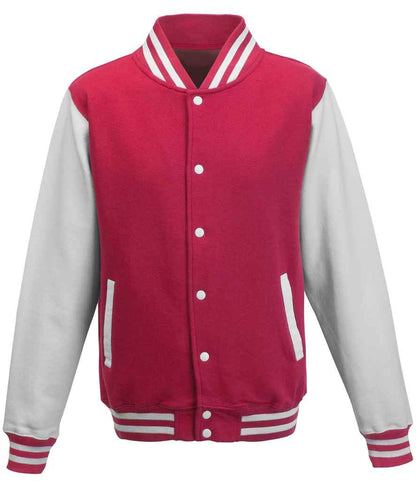 Just Hoods AWDis Varsity Jacket Hot Pink/White