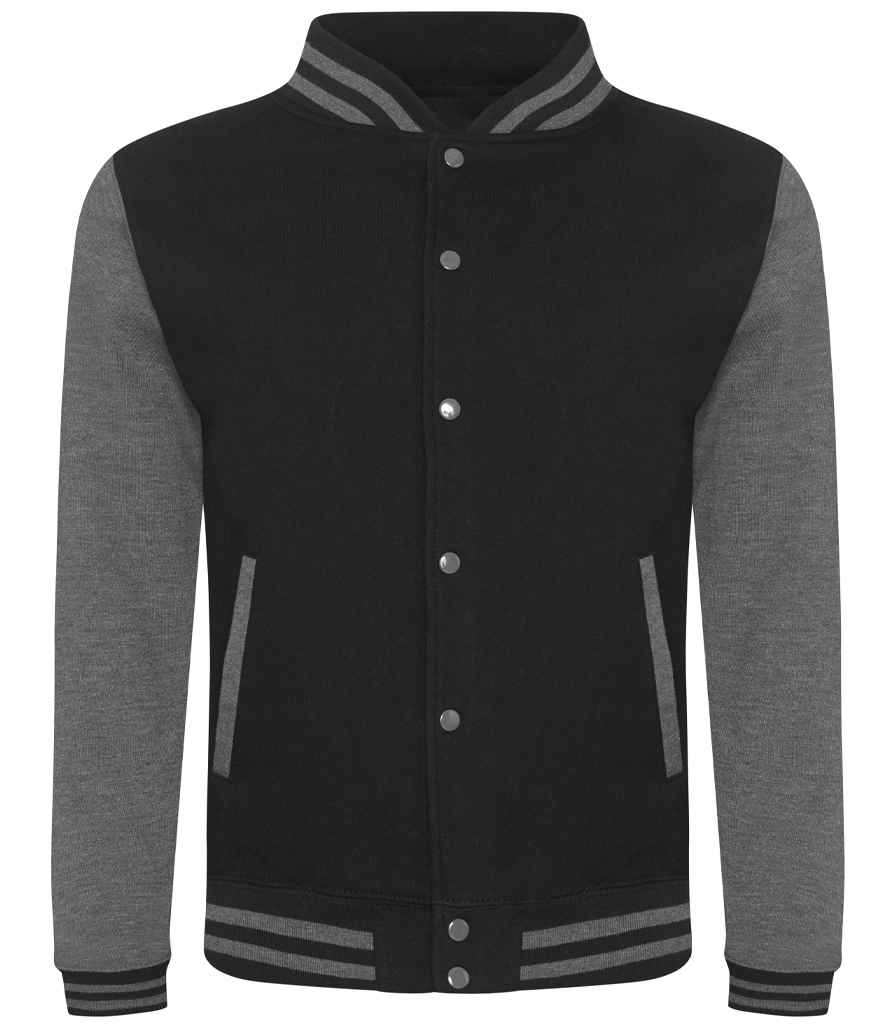 AWDis Varsity Jacket in Jet Black/Charcoal