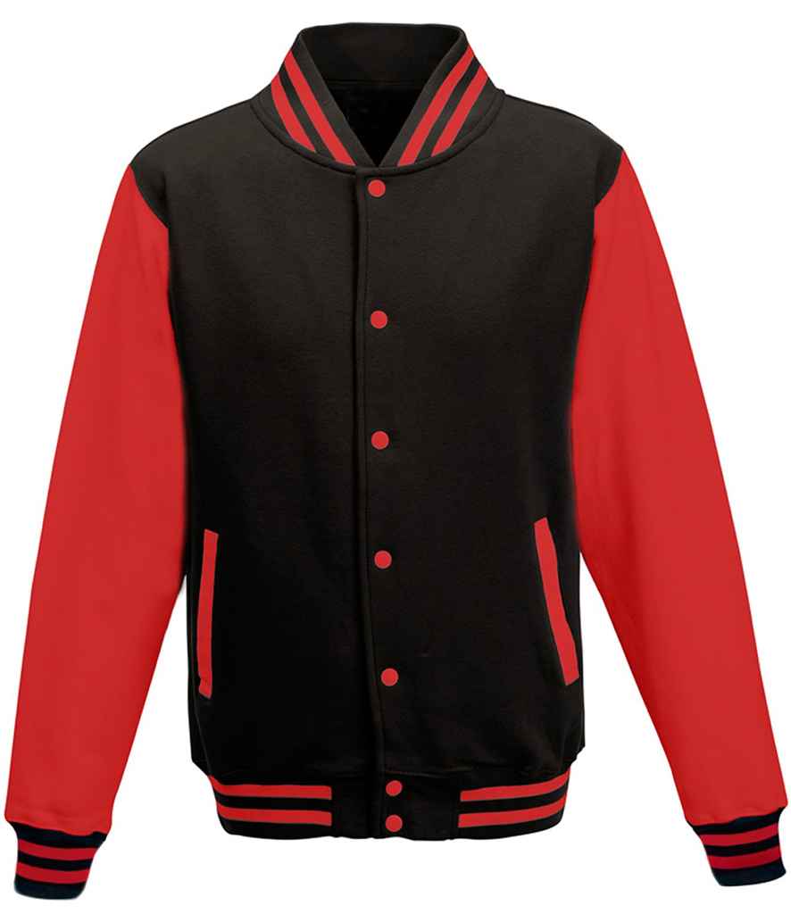 Just Hoods AWDis Varsity Jacket Jet Black/Fire Red
