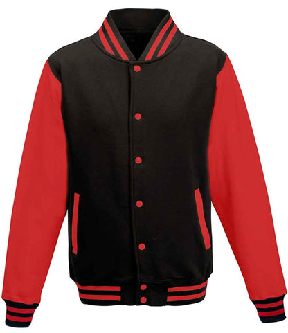 Just Hoods AWDis Varsity Jacket Jet Black/Fire Red