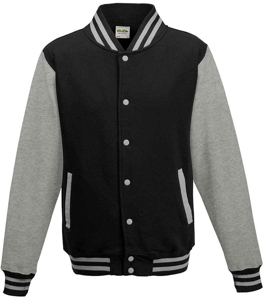 Just Hoods AWDis Varsity Jacket Jet Black/Heather Grey