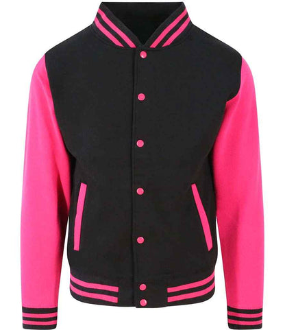 Just Hoods AWDis Varsity Jacket Jet Black/Hot Pink