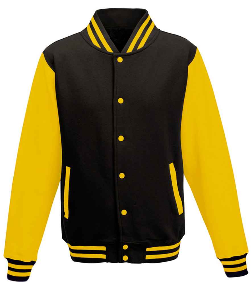 Just Hoods AWDis Varsity Jacket Jet Black/Sun Yellow