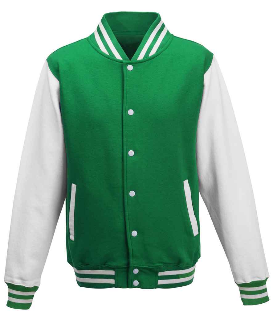 Just Hoods AWDis Varsity Jacket Kelly Green/White