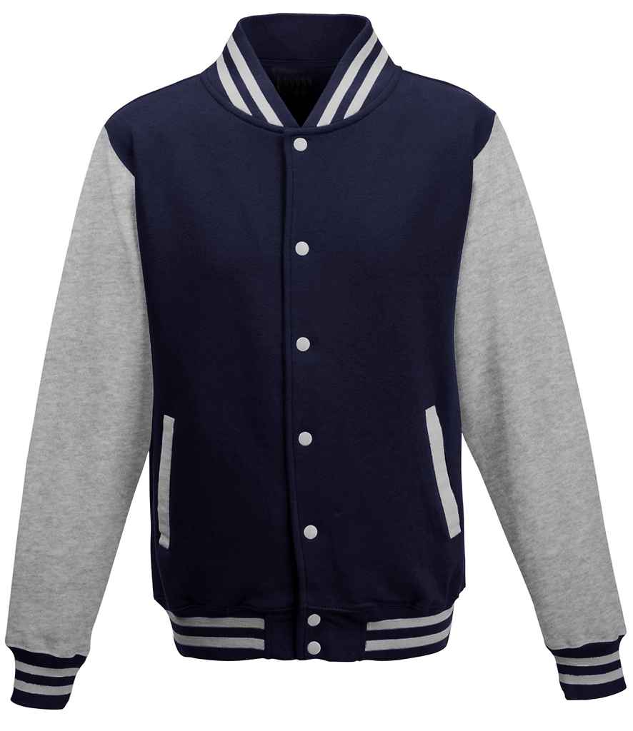 Just Hoods AWDis Varsity Jacket Oxford Navy/Heather Grey