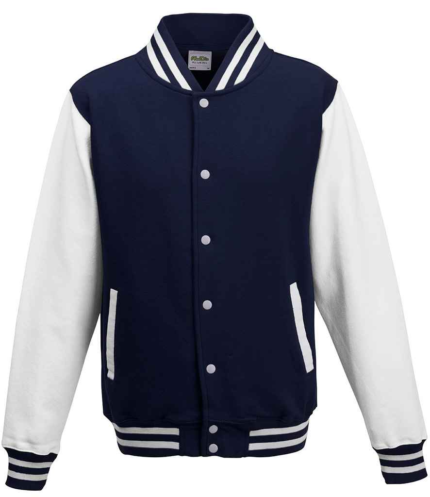 Just Hoods AWDis Varsity Jacket Oxford Navy/White
