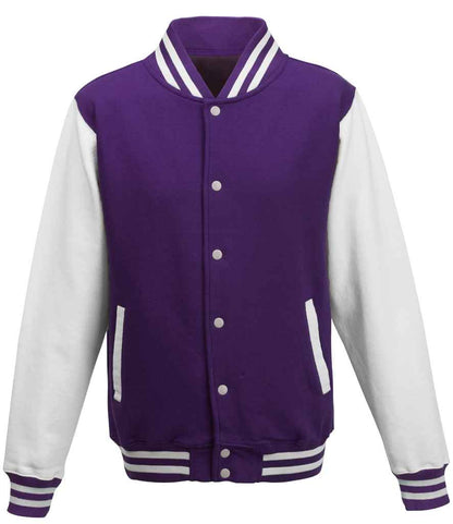 Just Hoods AWDis Varsity Jacket Purple/White