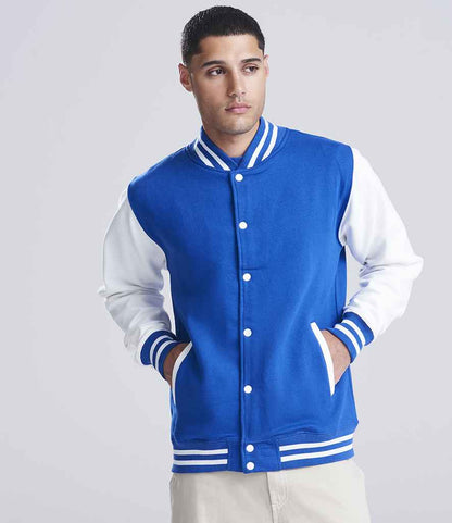 Just Hoods AWDis Varsity Jacket Royal Blue/White