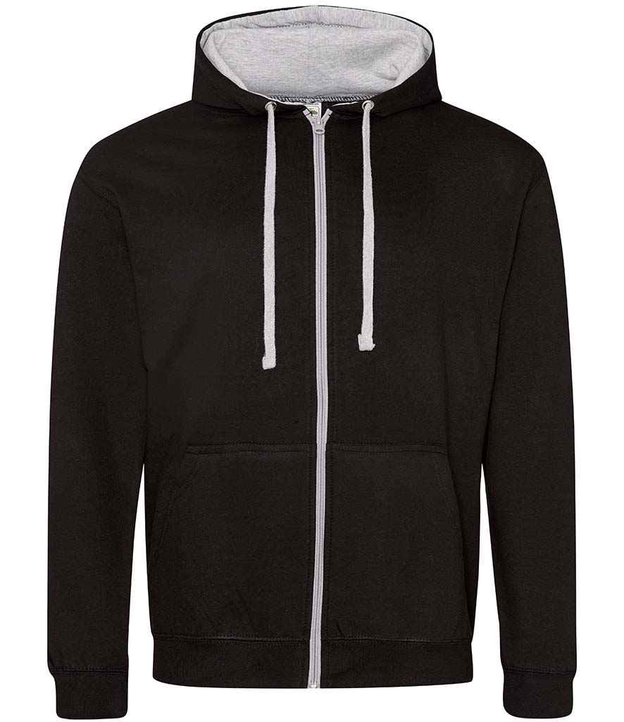 Just Hoods AWDis Varsity Zoodie Jet Black/Heather Grey