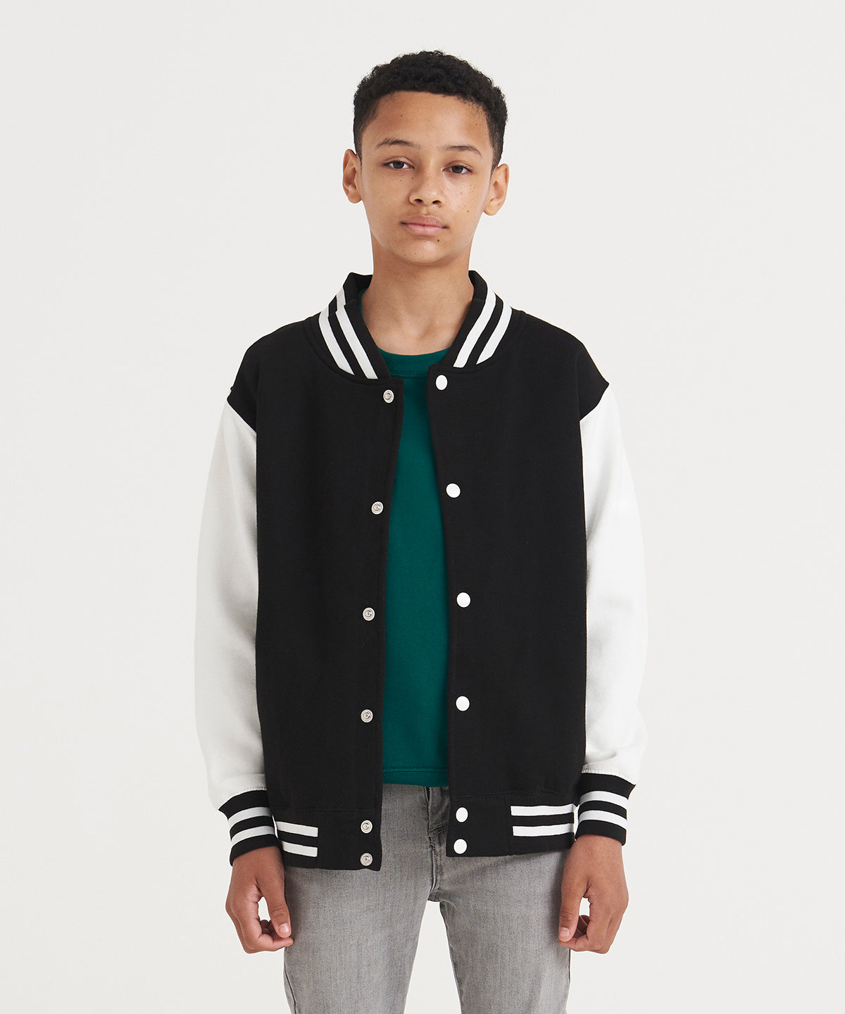 Just Hoods Kids varsity jacket Burgundy/Heather Grey