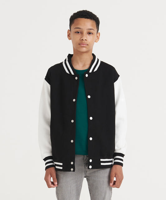 Just Hoods Kids varsity jacket Burgundy/Heather Grey