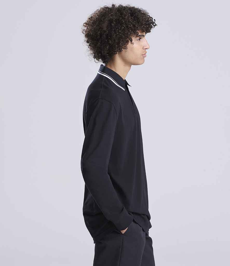 Just Polos AWDis Long Sleeve Tipped 100 Polo Shirt Deep Black/White