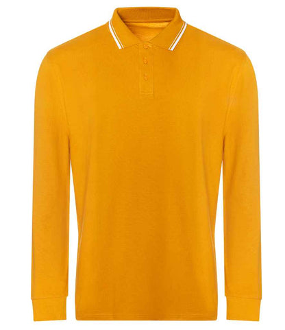 Just Polos AWDis Long Sleeve Tipped 100 Polo Shirt Mustard/White