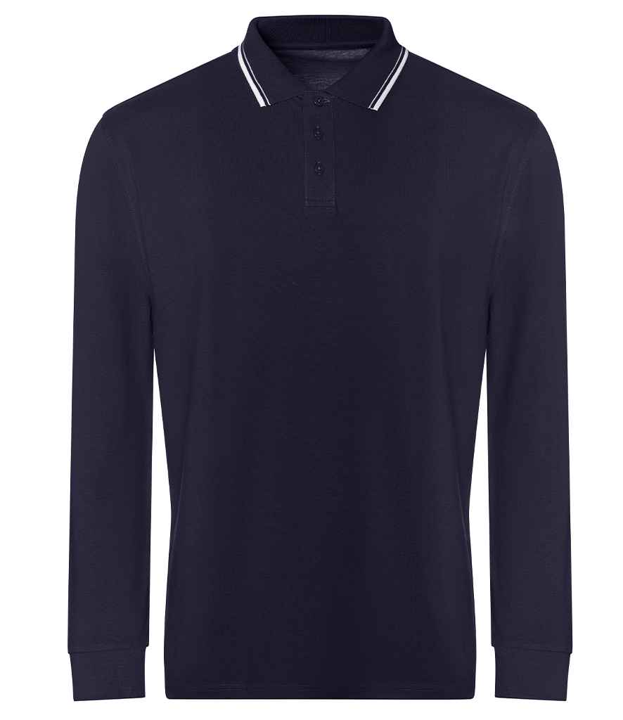 Just Polos AWDis Long Sleeve Tipped 100 Polo Shirt Oxford Navy/White