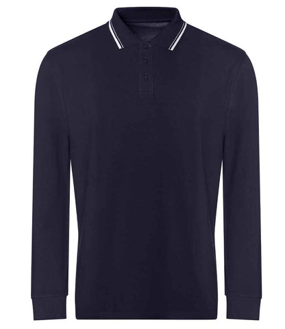 Just Polos AWDis Long Sleeve Tipped 100 Polo Shirt Oxford Navy/White