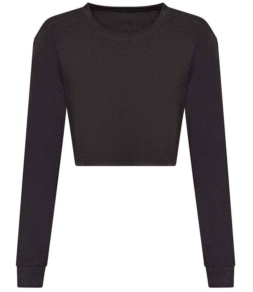 AWDis Ladies Long Sleeve Cropped T-Shirt in Heather Black