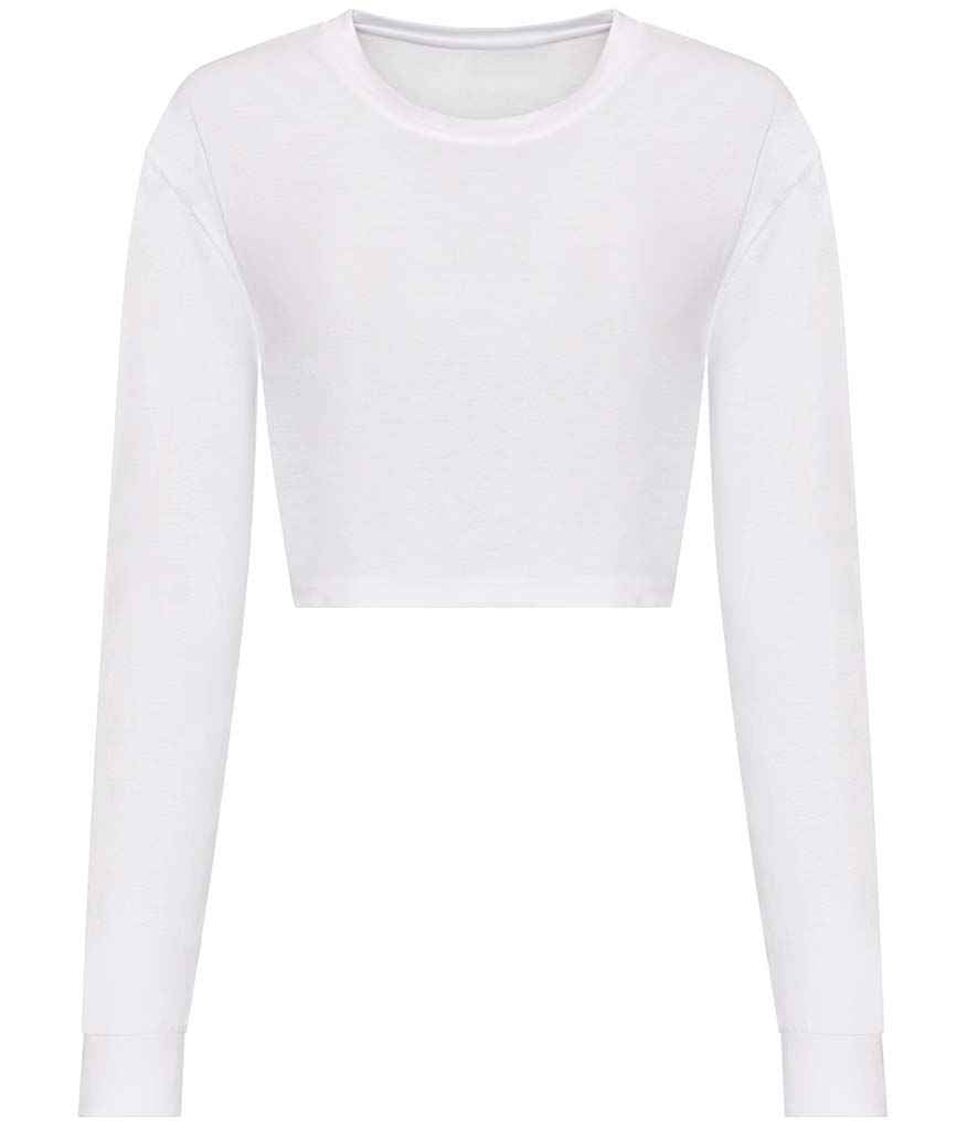 Just Ts AWDis Ladies Long Sleeve Cropped T-Shirt Solid White