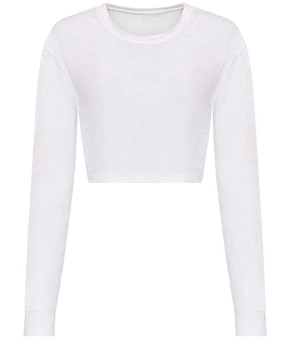Just Ts AWDis Ladies Long Sleeve Cropped T-Shirt Solid White