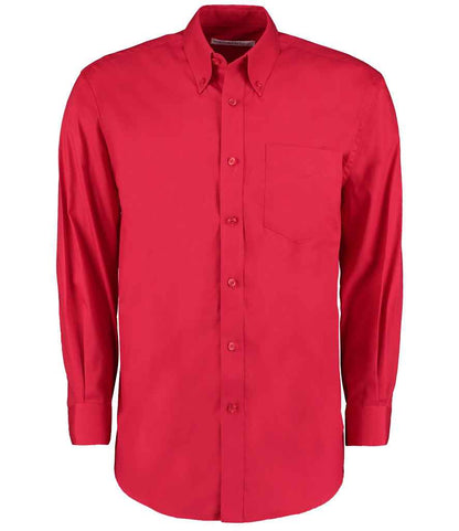 Kustom Kit Premium Long Sleeve Classic Fit Oxford Shirt in Red