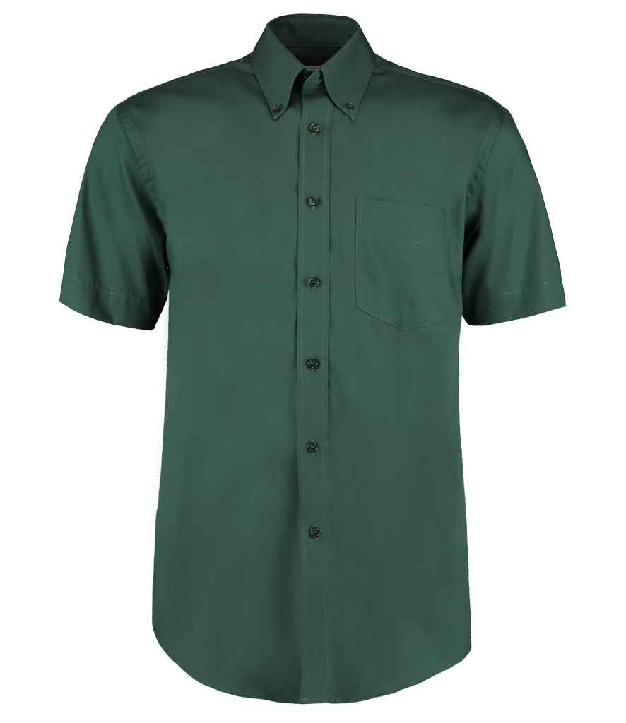 Kustom Kit Premium Short Sleeve Classic Fit Oxford Shirt in Bottle Green