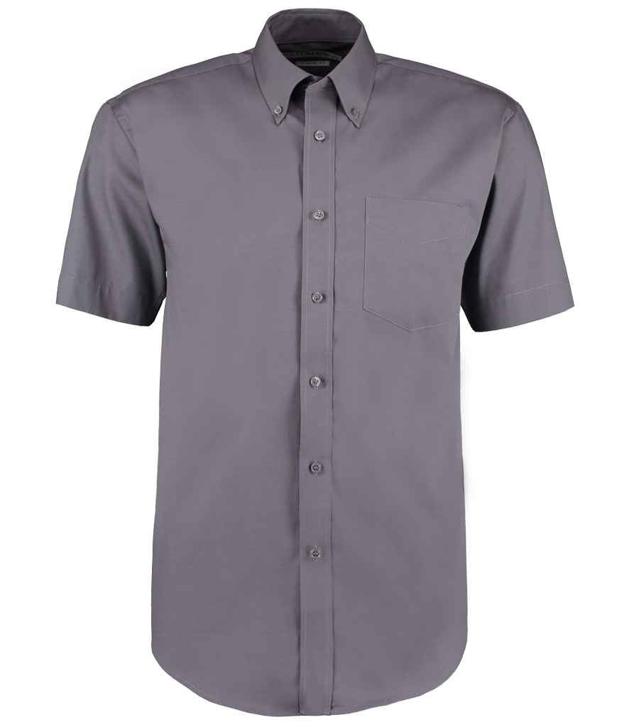 Kustom Kit Premium Short Sleeve Classic Fit Oxford Shirt in Charcoal