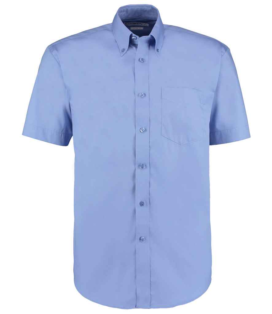 Kustom Kit Premium Short Sleeve Classic Fit Oxford Shirt in Mid Blue