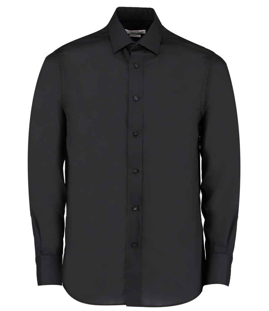 Kustom Kit Long Sleeve Tailored Business Shirt in Black