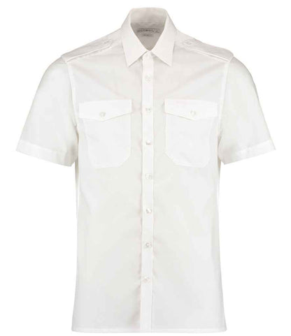 Kustom Kit Short Sleeve Tailored Pilot Shirt in White