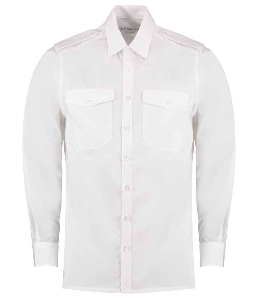 Kustom Kit Long Sleeve Tailored Pilot Shirt in White