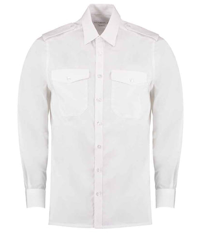 Kustom Kit Long Sleeve Tailored Pilot Shirt in White
