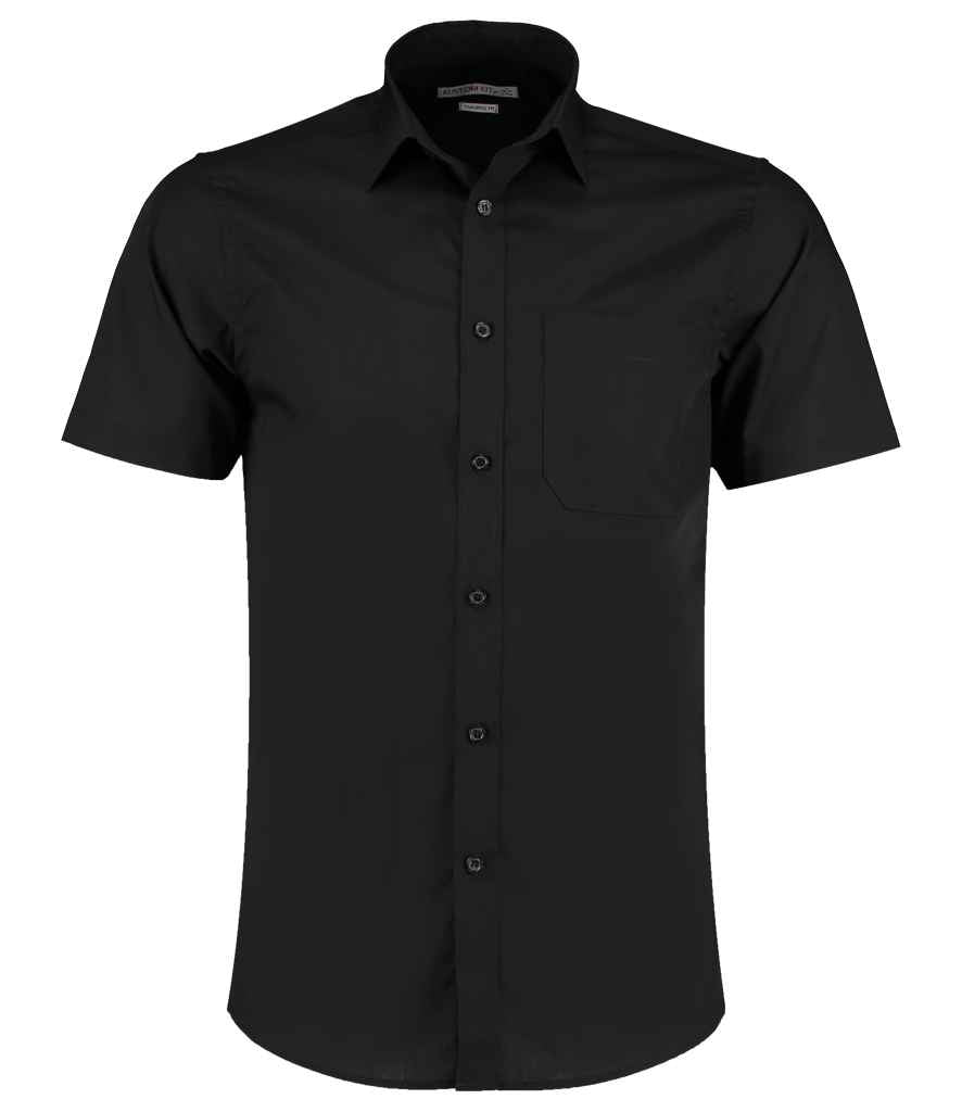 Kustom Kit Short Sleeve Tailored Poplin Shirt in Black