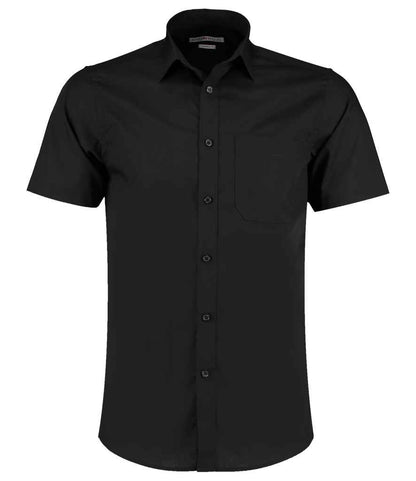 Kustom Kit Short Sleeve Tailored Poplin Shirt in Black