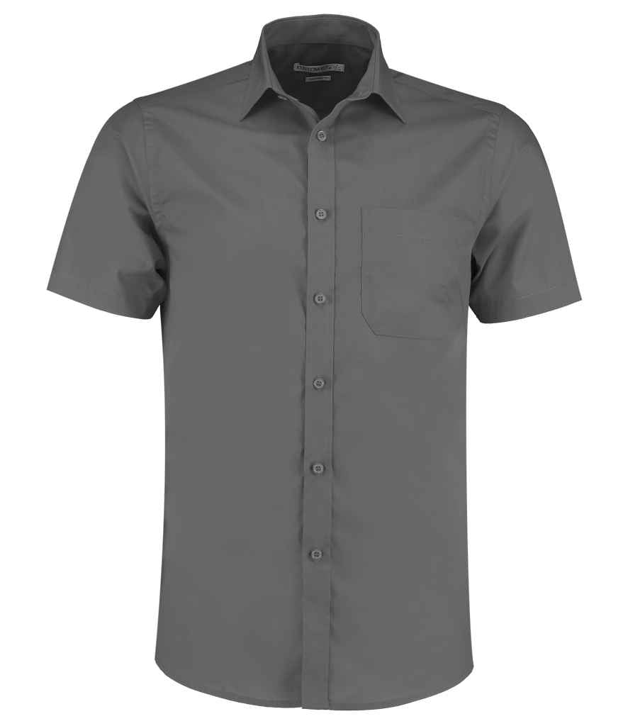 Kustom Kit Short Sleeve Tailored Poplin Shirt in Graphite Grey