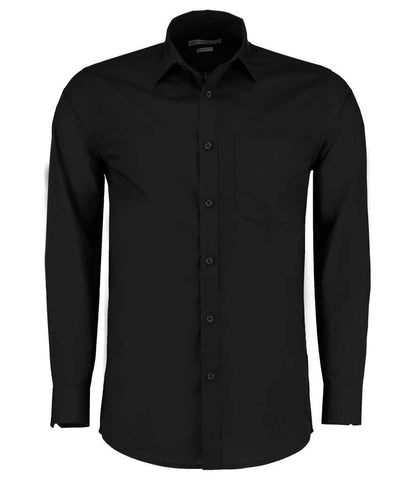 Kustom Kit Long Sleeve Tailored Poplin Shirt in Black