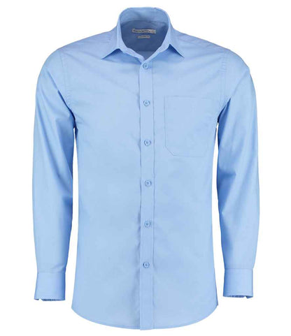 Kustom Kit Long Sleeve Tailored Poplin Shirt in Light Blue