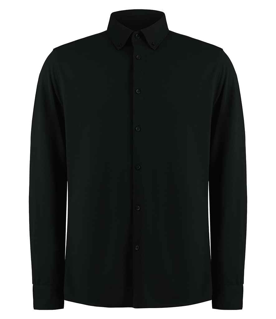 Kustom Kit Long Sleeve Superwash® 60°C Piqué Shirt in Black