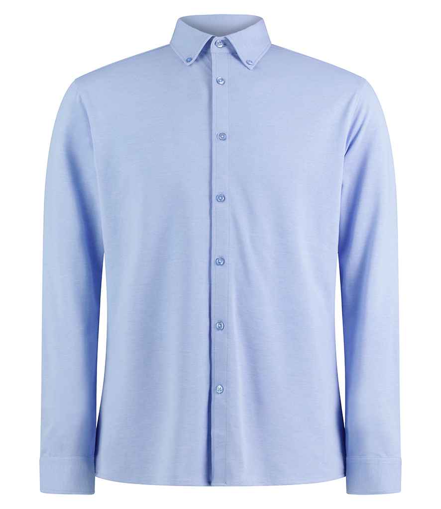Kustom Kit Long Sleeve Superwash® 60°C Piqué Shirt in Light Heather Blue