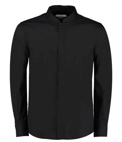 Kustom Kit Long Sleeve Tailored Mandarin Collar Shirt in Black
