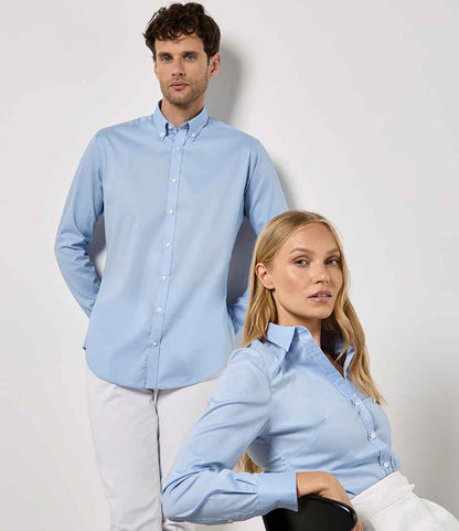 Kustom Kit Slim Fit Stretch Long Sleeve Oxford Shirt - model image