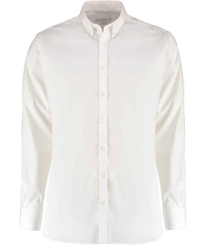 Kustom Kit Slim Fit Stretch Long Sleeve Oxford Shirt in White